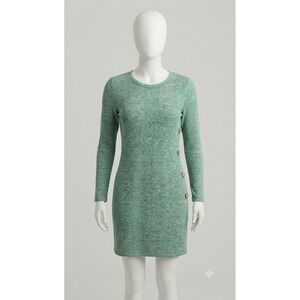 Jar of Love Women Green Heathered Knit Long Sleeve Side Button Dress  M NWT